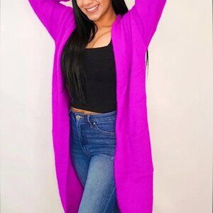 NWT Davi & Dani Magenta Fuzzy Longline Cardigan w/ Pockets • Size S (2-4)